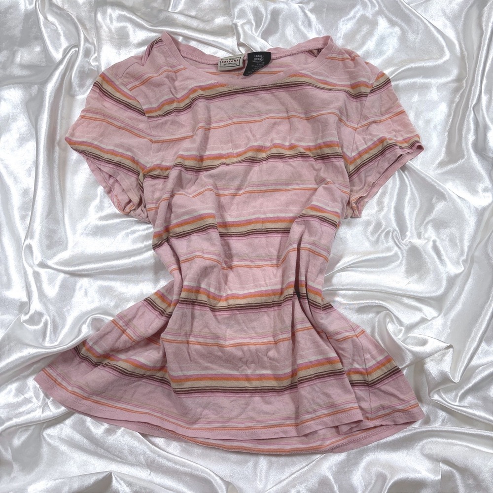 y2k Arizona Jean Company T-Shirt Pink Excellent Striped Short Sleeve Crew Neck